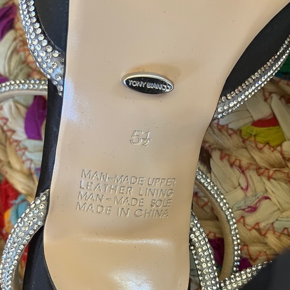 NWT Tony Bianco Emery Black Satin Heels with Silver Sparkling Strap - Picture 7 of 7